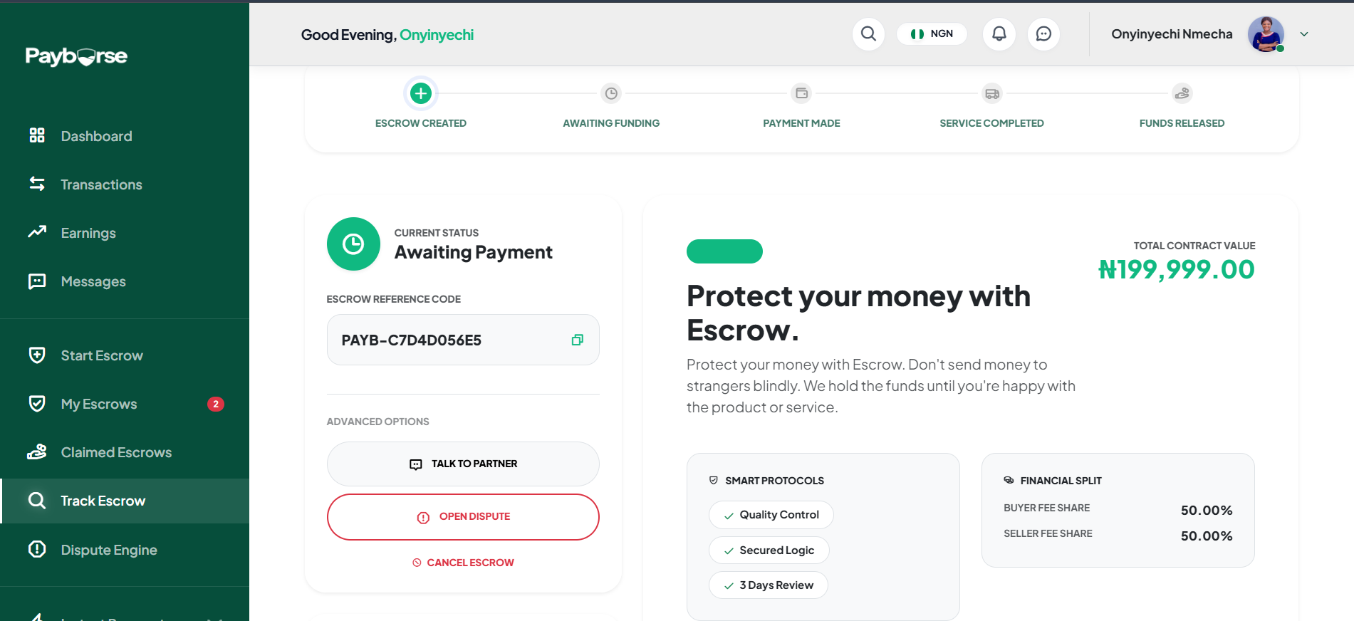 Dashboard Escrow Details